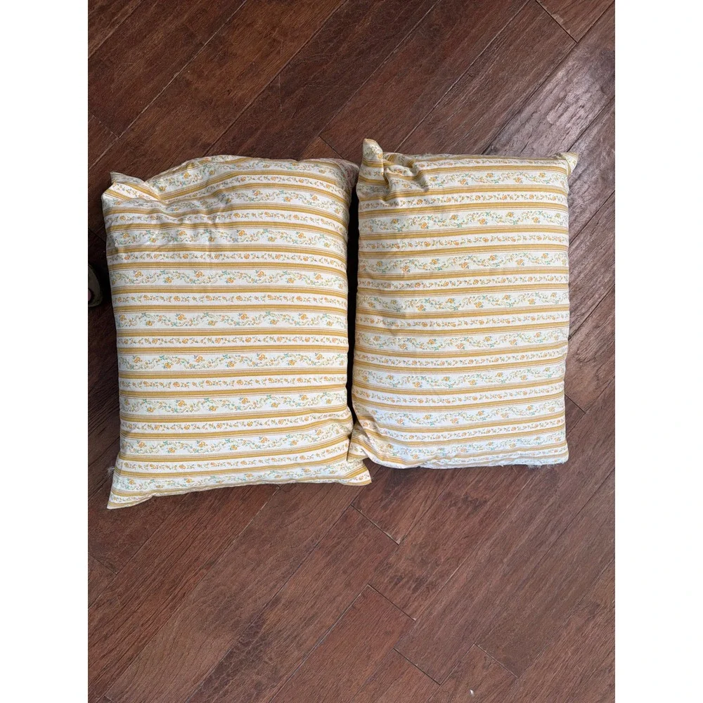 Vintage Harris BluPrint Floral Stripe Pillow Ticking Set of 2 Yellow Cotton‎